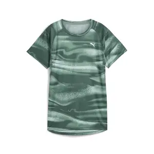 PUMA Womens Run Velocity All Over Print Crew Neck Short Sleeve Athletic Running Casual Tops  - Green