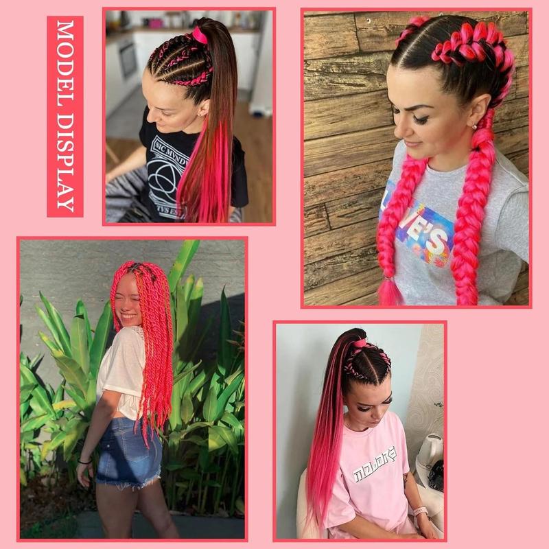 Hot Pink Braiding Hair Pre Stretched 2 Packs Box Braids Hair Extensions 26 Inches Synthetic Pre Stretched Braiding Hair