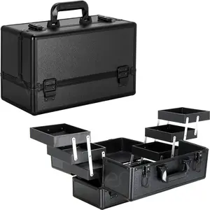 VER Beauty Makeup Organizer, Cosmetic Travel Kit, 6 Extendable Trays, Lockable Storage Box, Makeup Train Case, Aluminum Case, Impact & Scratch Resistant Makeup Vanity