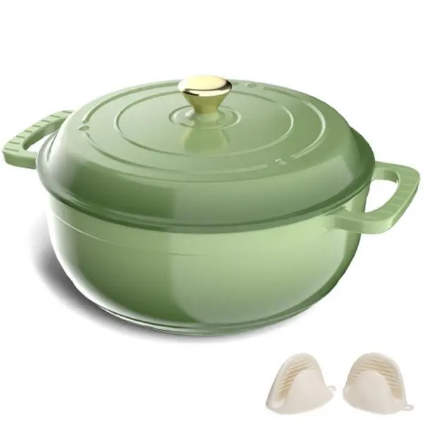 Ubesgoo Enameled Cast Iron Round Dutch Oven, 7.5QT Pot with Lid &Dual Handles with Silicone Gloves,Oven Safe up to 500°F, Heavy-Duty Pre-Seasoned Cookware for Bread Baking, Braising, Stews, Roasting, Sage Green