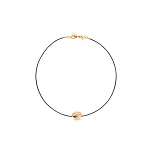 Ettika Polished Pebble Leather Pendant Necklace 18k Gold Plated Brass & Glass Crystal 16 Inches with 1 Inch Extender Chain Clasp Closure Gold Statement Chain