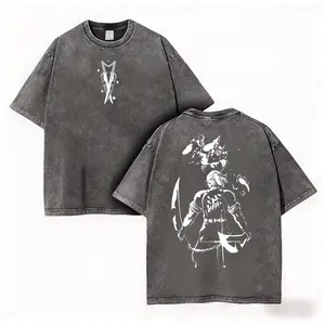 valentine shirts Tengen Uzui Shirt, Demon Slayer Vintage Washed 230GSM Oversized Tee with Front and Back Flashy Hashira Prints, Sound Breathing Streetwear Vibe for Guys, Daily Wear Vacation Style Menswear Clothes Tshirt Classic Cotton Top Seamless