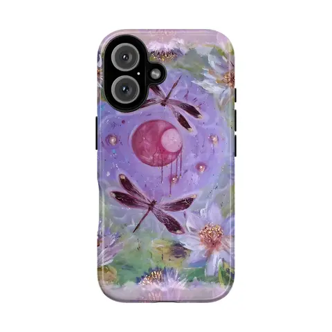 Aesthetic Dragonfly Phone Case for IP 17 16 15 14 13 12 11 Pro Max Plus SE, Vintage Boho Patchwork Floral Case, Purple Lotus Fairycore, Fairycore Nature - Aesthetic Purple Flower  Phone  Cover, Girly Floral Tough Case, Waterproof