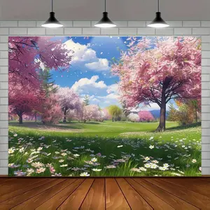 1pc 2D Flat Springtime Daisy Field Photography Backdrop - Rustic Wood Fence, Summer Meadow, Forest Wonderland Perfect for Hiking, Suburbs, Picnics, Studio Props