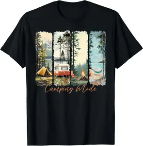 Retro Camping Mode Funny Camper Camping Trip Men Women Summer Casual Shortsleeve Cotton T-Shirt