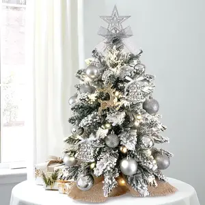 Lighted Mini Christmas Tree - Sparkling 22 Inch Flocked Silver Decor for Holiday Tabletop