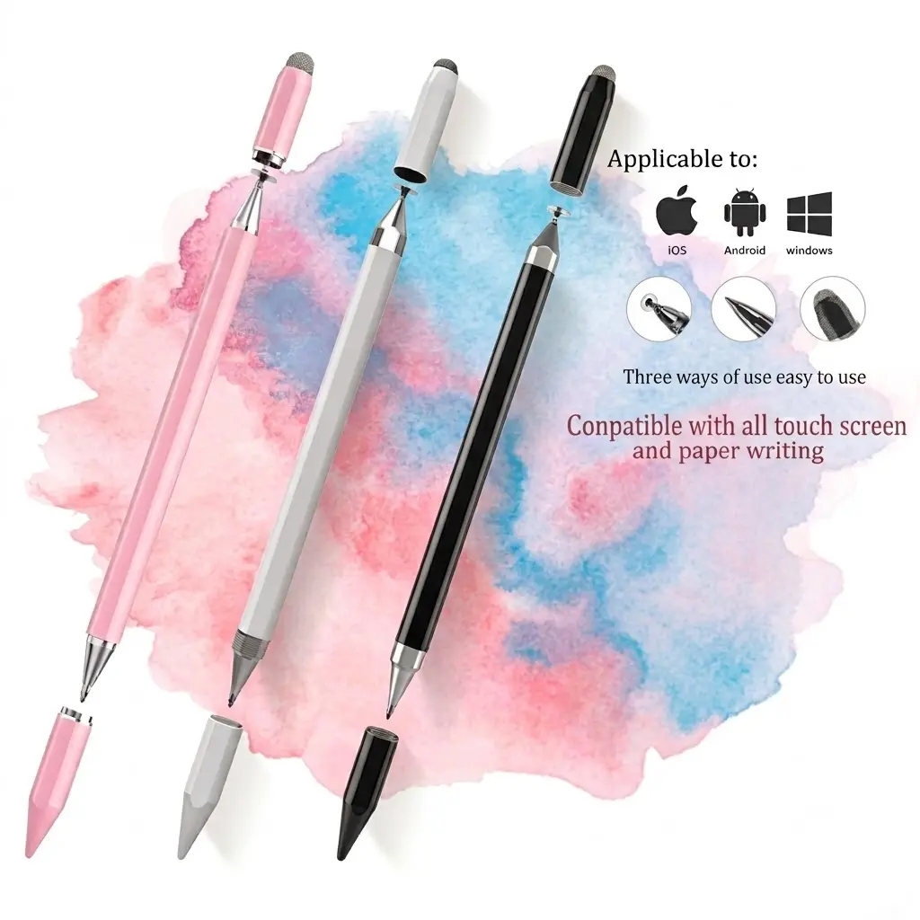 Universal Stylus Pens for Touch Screens, 2 in 1 Smooth Writing Capacitive Pen for iOS Android Microsoft, Fine Point Stylus for Tablets and Phones,