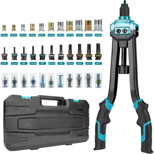 16" Rivet Nut Tool, Rivet Nut Gun, Hand Rivet Nut Setter with 110PCS Rivet Nuts, 11PCS Metric & SAE Interchangeable Mandrels and Carrying Case, Easy Replace