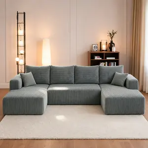 [2Packs Shipped] Niccae U-Shaped Modular Sectional Sofa Couch, Reversible Compressed Corduroy Fabric, Modern Sofas Couches for Living Room, Space-Saving Recliner Convertible Sofa Bed (2 or 3 Packages Shipped), Reversible Sectional Sofa