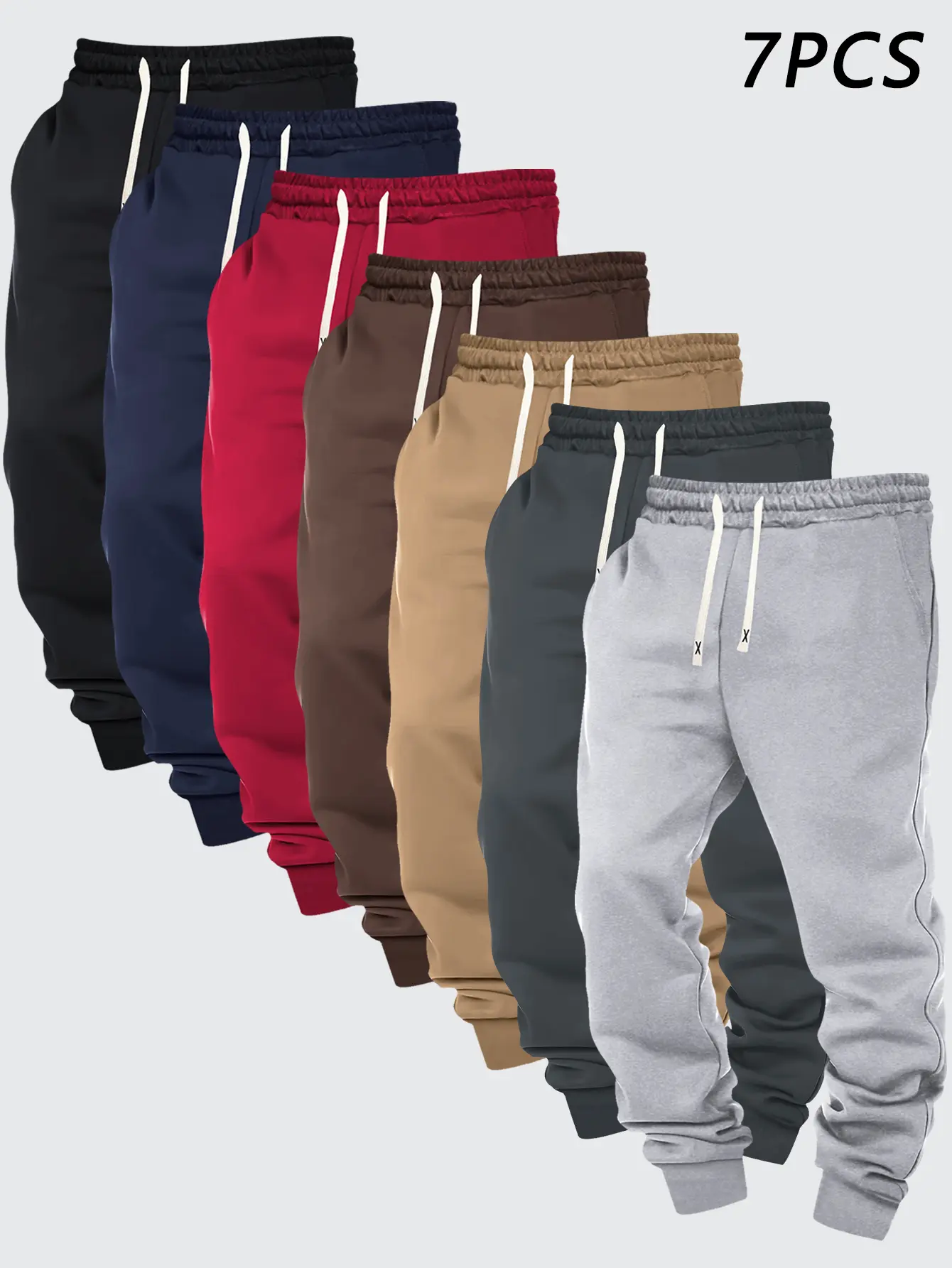 7-Piece Set of New Spring Fall Men's Sweatpants Casual Athletic Long Pants Solid Color Smooth Fabric Outdoor Fitness Running Everyday Versatile Elastic Waist with Drawstring Cuffed Pants