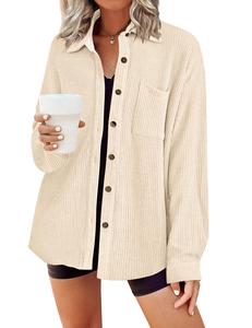 HOTOUCH Waffle Button Down Shirt Women Dressy Casual Knit Tops Long Sleeve Loose Fit Shacket with Pocket size runs short thin