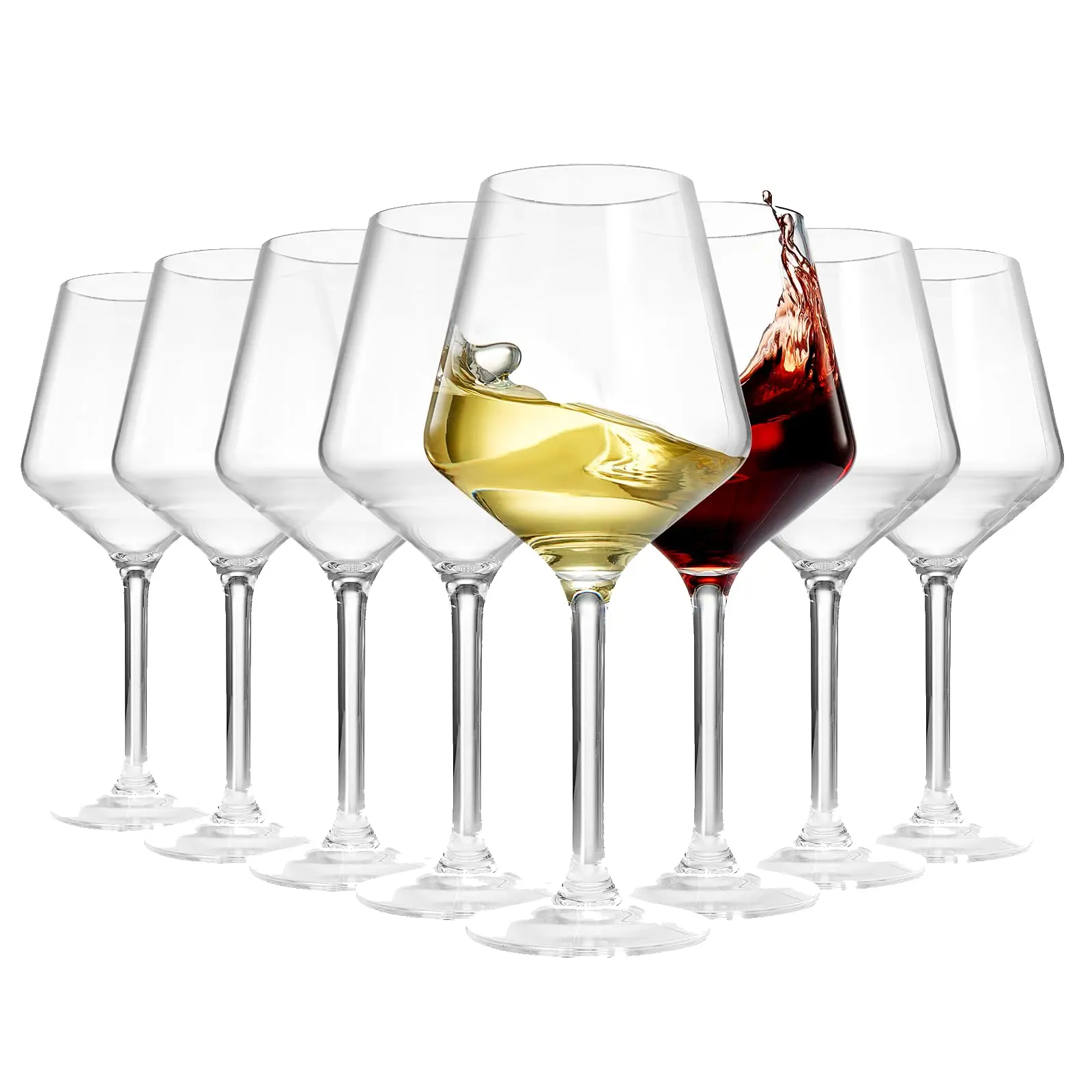 Unbreakable European Style Plastic Crystal, Stemmed Wine Glasses | Set of 8