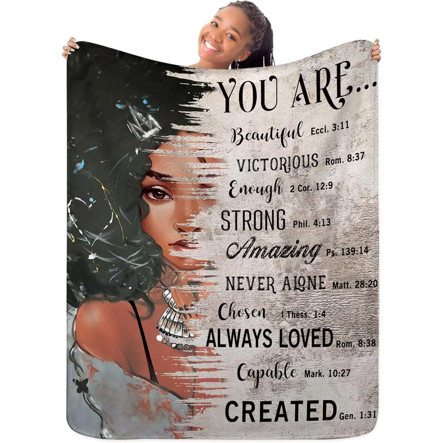 African American Blanket Daughter Gift Black Girl Women Quotes Inspirational Motivational Positive Warm Fuzzy Throw Blanket for Sofa Bed Throws Birthday Presents, Printed on One Side