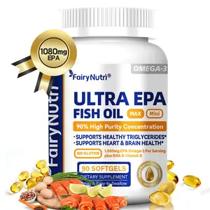 FairyNutri Ultra EPA Fish Oil, 90% High Purity 1080mg EPA Omega-3, Mini Easy-to-Swallow Softgels, Supports Heart & Brain Health & Healthy Triglycerides, Gluten Free, 90 Softgels for Adults