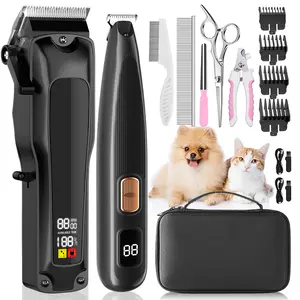 Dog Grooming Kit, Dog Clippers for Grooming Paw Trimmer Nail Grinder, Low Noise Rechargeable Cordless, Pet Shaver with Stainless Steel Blade for Pets Cats Animals