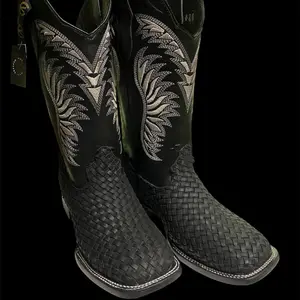 Petatillo Boots Black Square Toe Premium Leather Hight Quality UNBEWEAVABLE