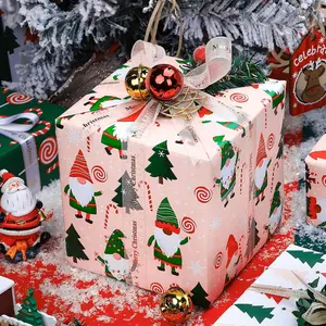 WRAPAHOLIC Reversible Gnome Christmas Wrapping Paper - Mini Roll - 17 Inch x 33 Feet - RRed Green Gnome Wrapping Paper and Pink White Polka Dots for Christmas, Holiday, Party, Wrapping Paper trend