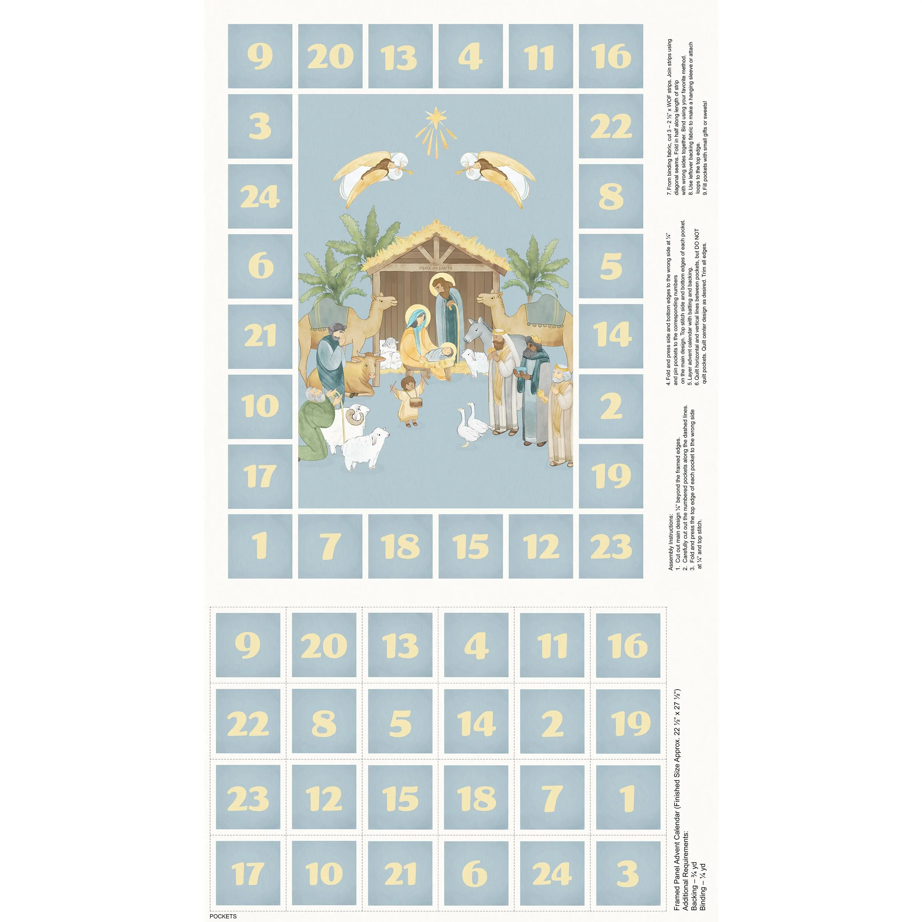 Fabric Northcott Blue Nativity Advent Calendar Panel DP28991-42