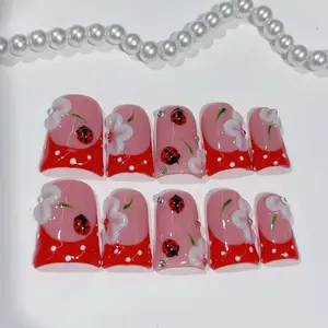 10pcs Handmade Press on Nails Short Duck Nail Supplies Clear Cute French Elegant Ol Daily Fake Nail Tips Glue-On Nails Tip Almond Fake Nails for Wedding Birthday Party Christmas Winter Fall