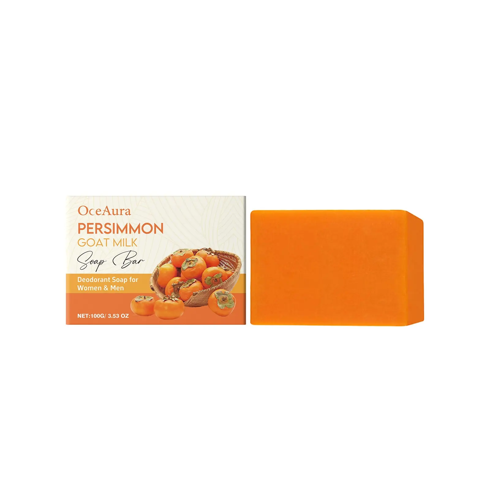 OCEAURA Persimmon Goat Milk Soap Bar Persimmon Extract Brightening Radiant Goat Milk Nourishing Moisturizing Cleansing Soap