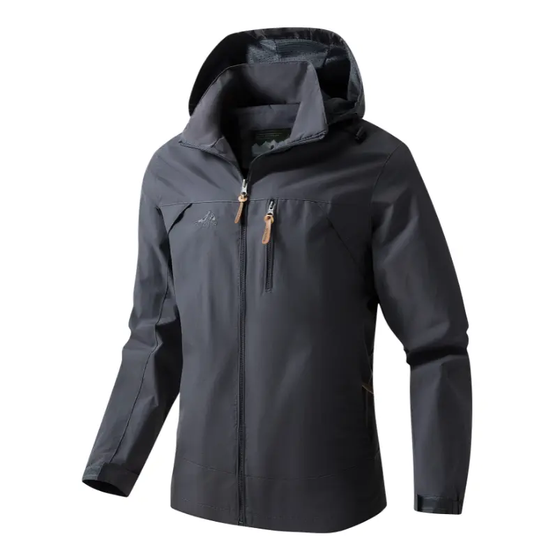 Men'S Outdoor Nylon Jacket, 100% Polyamide, Casual Hooded Windbreaker with Pockets, Solid Color, Loose Fit, Woven, Spring/Fall Season, 200g/m² Fabric Weight, 50g/m² Lining Weight