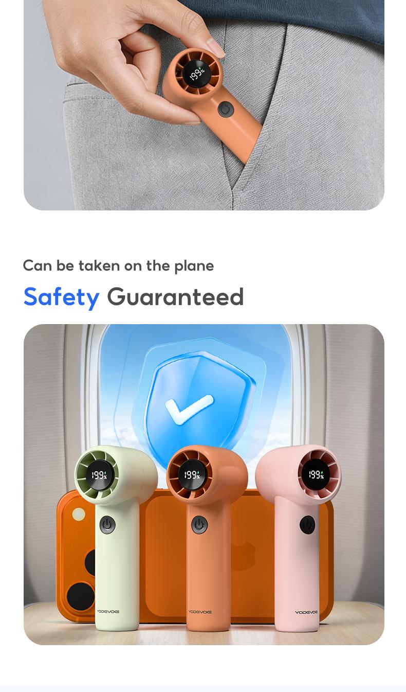 Yodevoe Mini portable handheld fan, rechargeable 3000mAh battery, 100 fan speeds, USB powered, suitable for travel, office, and personal use - Protective