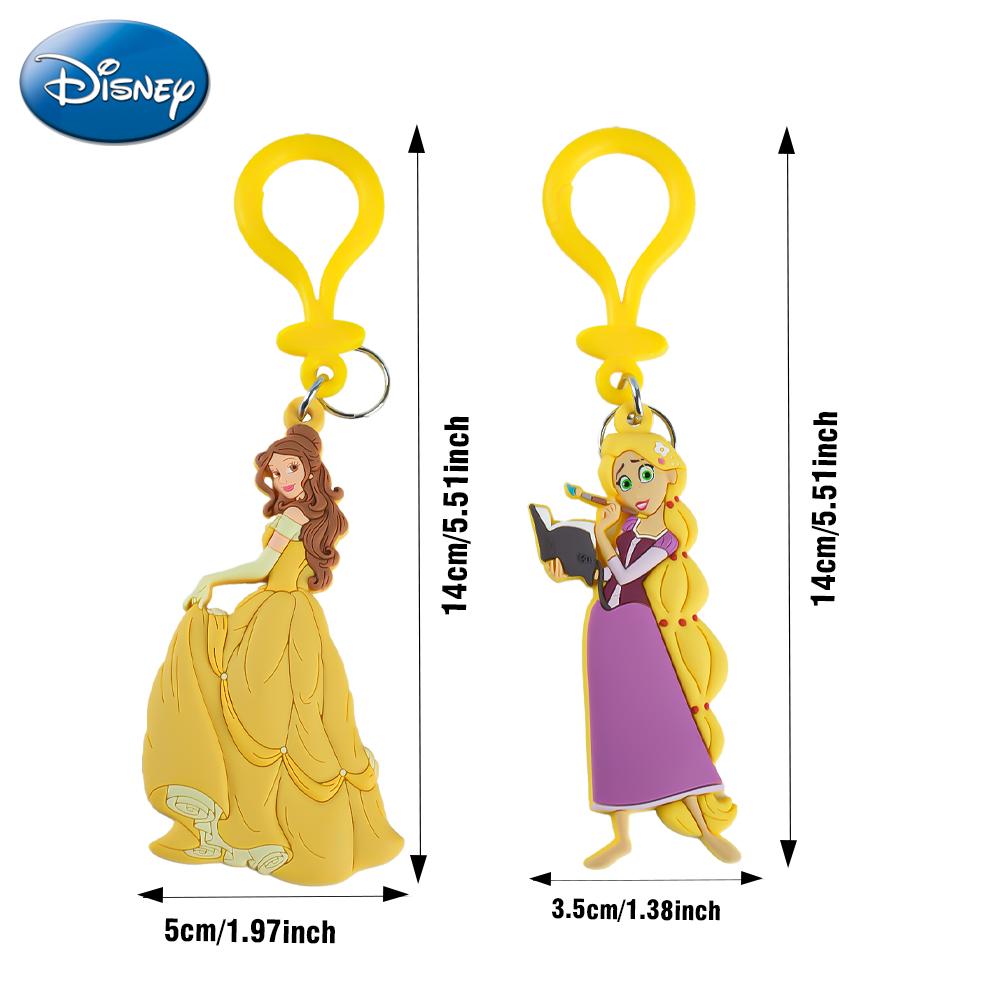 1PC Disney Princess Keychain Officially Licensed Collectible Belle Rapunzel Gorgeous Gown Dress Anime Peripheral Backpack Decoration Car key Pendant Desk Ornament Durable PVC Rubber Gift