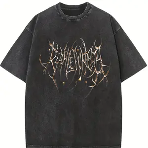 Soft Grunge Vibes for the Urban Explorer: Statement Tee with Intricate Thorny Branch Graphic, Sun-faded & Garment Dyed Acid Washed T Shirt 230gsm Ultra-Soft Breathable Cotton, Perfect Daily Uniform for Concerts or Coastal Escapes, Effortless Chic