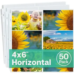 12x12 Scrapbook Page Protectors - 4x6 Photo Album Pages for 3-Ring Binder, (50-Pack, Horizontal Layout), Holds 600 Pictures, Durable Refill Sleeves, Scrapbooking, Fits Pioneer & WRMK Albums