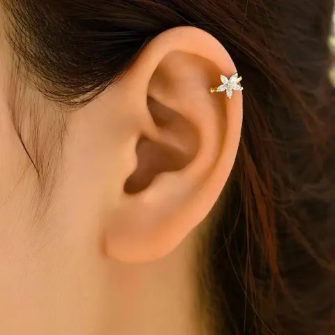 1 Piece Women's Elegant Rhinestone Decorated Flower Shaped Ear Cuff, Exquisite Trendy Ear Cuffs Non Piercing, Fashionable Non Piercing Earrings for Party Decoration, Non Piercing Jewelry