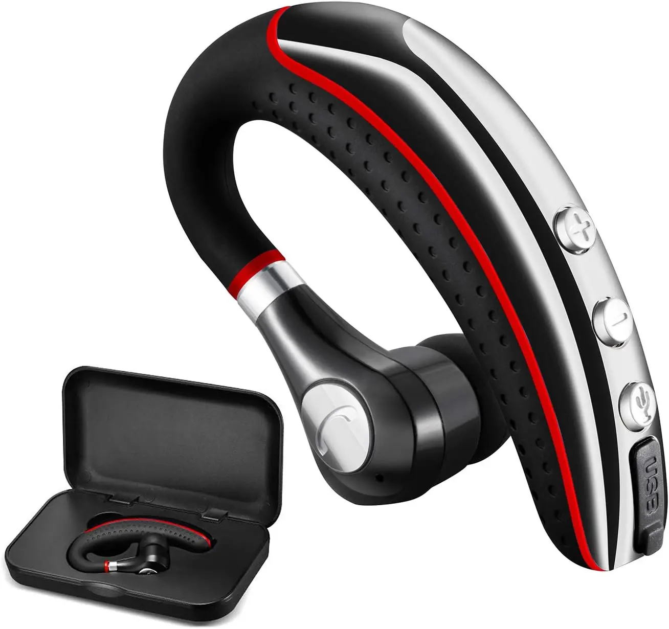 Headset, v5.0 Business  Earpiece in Ear Lightweight Sweatproof Earphones with Mic Work for Cell Phones for Office/Workout/Driving Red