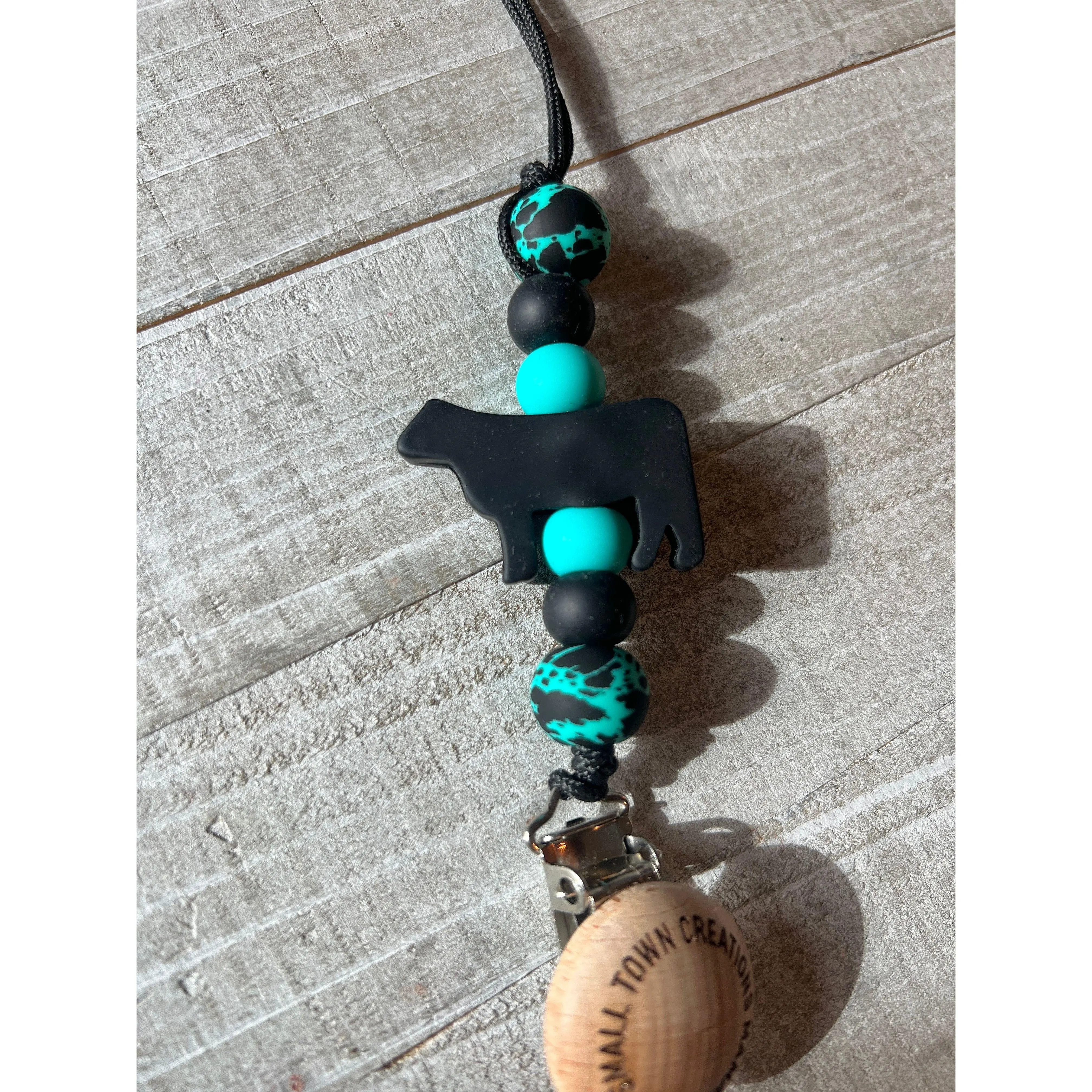 Black Cow Turquoise Cowhide Pacifier Holder