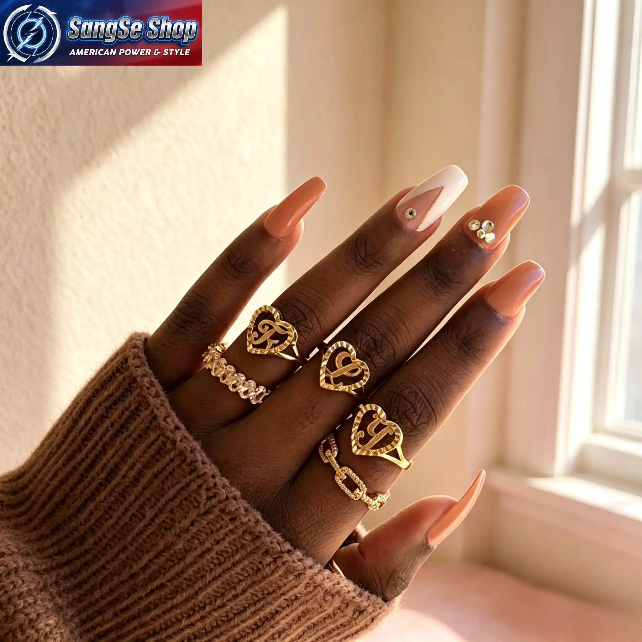 Women's Gold-Tone Customized Heart Initial Stacking Ring - Adjustable Open Cuff, A-Z Letters Signet Jewelry for Everyday Sports & Outdoor Fashion