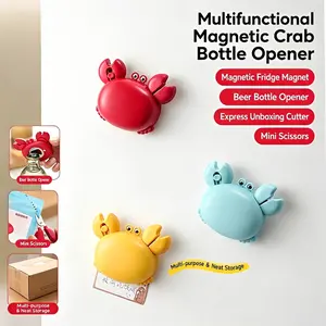 Crab Magnetic Bottle Opener, 3 in 1 Multifunctional Fridge Magnet with Scissors & Cutter, Funny Kitchen Gadgets for Beer, Dad Gift