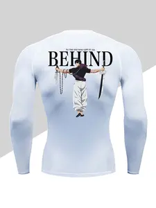 Men's Cartoon & Letter Print Round Neck Raglan Sleeve Sports Tee, Long Sleeve Crew Neck T-shirt for Gym Workout Running, Casual Sporty Top for Fall & Winter, Athletic Sports Clothing