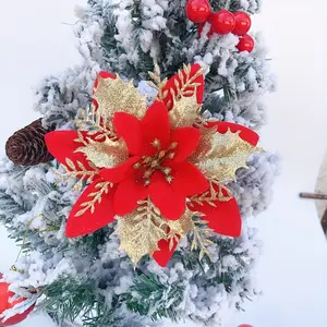 5.51inch Three-Layer Multi-Color Christmas Flower with Honeycomb Mesh and Golden Glitter, 10pcs Christmas Tree Wreath Vine Decoration, Artificial Christmas Flower