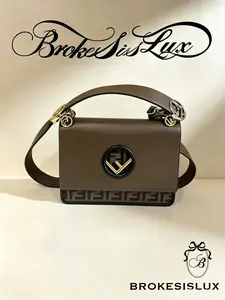 Pre-owned FENDI Kan I Brown Leather & FF Canvas Shoulder Bag (Gold & Silver Hardware)