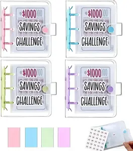 $1000 Mini Money Saving Binder Reusable Cash Envelope System – 2026 Budget Binder, Transparent PVC Pockets, Portable Budget Binder for Money Saving & Cash Stuffing, Perfect Finance Planner & Gift Flexible Durable,girly office supplies