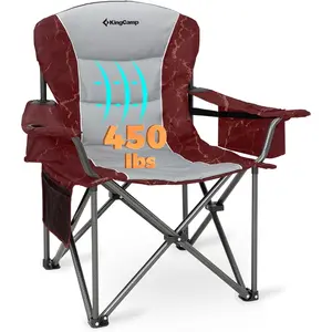 KingCamp Oversized Camping Folding Chair, Heavy Duty 450 LBS with Lumbar Support, Padded seat with Cup Holder&Cooler Bag, Ideal for Camp, Fishing, Sports Event, Backyard, Patio, Lawn(Lava Red)