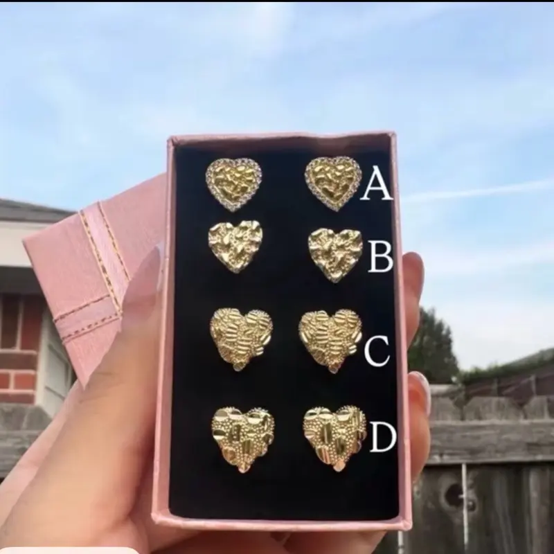 Gold Plated Heart Nugget Earrings with Heart-Shaped Design and Gold Finish