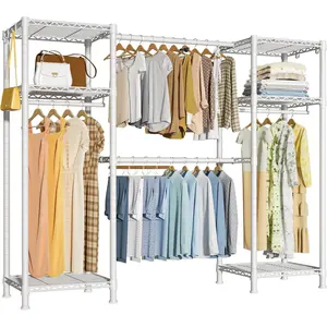 E7 Heavy Duty Garment Rack, Clothes Organizer and Storage Rack with Expandable Hangers, Metal Clothing Rack with 6 Wire Shelves, (52.3"-72") W x 14.5" D x 71.2" H, Load 838 LBS, White