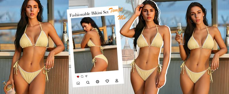 ANRABESS Women's Triangle Bikini Sets Sexy Halter String Two Piece Swimsuits Tie Lace Trim Bathing Suit Trendy Beach Swimwear