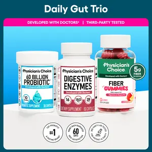 Physician's Choice Daily Gut Trio: Digestive Health, Regularity & Mealtime Support with Fiber Gummies + Digestive Enzymes + 60 Billion Probiotic