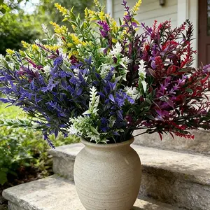 10 pcs Mixed Color Artificial Flowers Set, Artificial Flower Arrangements, Fake Outdoor Plants, UV Resistant Lavender, Plastic Bushes, Indoor Outdoor Hanging Holiday Decorations