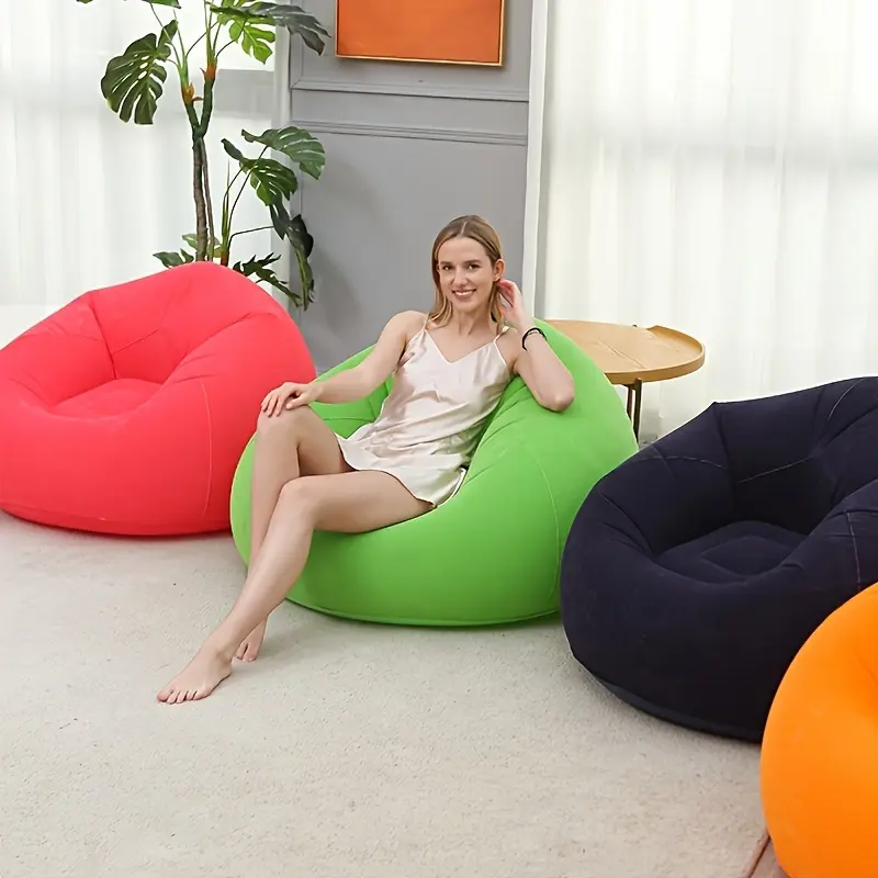 Inflatable Bean Bag Lazy Sofa- Portable with Air Pump Compatibility(No Electricity Needed), Lightweight& Easy to Store, Durable PVC Indoor/Outdoor Chair Living Room, Bedroom, Balcony, Patio- Multi-Color