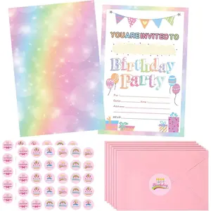 30 Pack Birthday Party Invitations for Girls with Envelopes and Sticker Cute Birthday Invitations Cards for Kids Party Decorations Supplies for Baby Shower Birthday Party