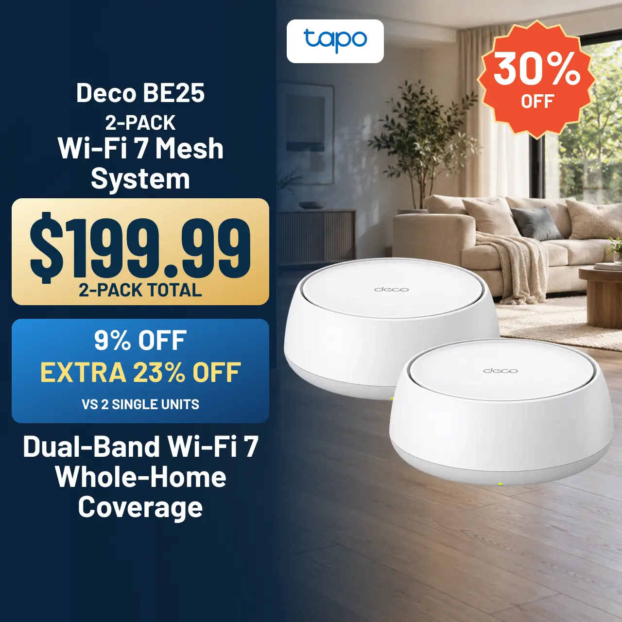 TP-Link Deco BE25 (2-Pack) Compact Wi-Fi 7 Mesh System for Gamers/Home - BE5000 Dual-Band Wifi Router, 4-Stream 5Gbps, 4600 Sq.Ft Coverage, 2×2.5G Ports + VPN, MLO/AI Roaming, HomeShield Security, 3.28 lbs,techvibes
