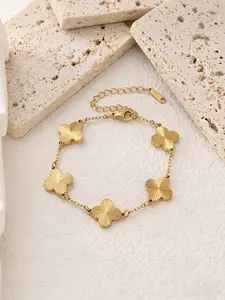 Gold/Silver Tone Clover Charm Bracelet for Women, Dainty Four Leaf Clover Link Bracelet, Elegant Everyday Jewelry