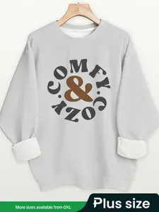 Women's Plus Size Comfy & Cozy Graphic Print Round Neck Sweatshirt, Loose-Fitting Fall & Winter Fashion, Comfortable Party Wear