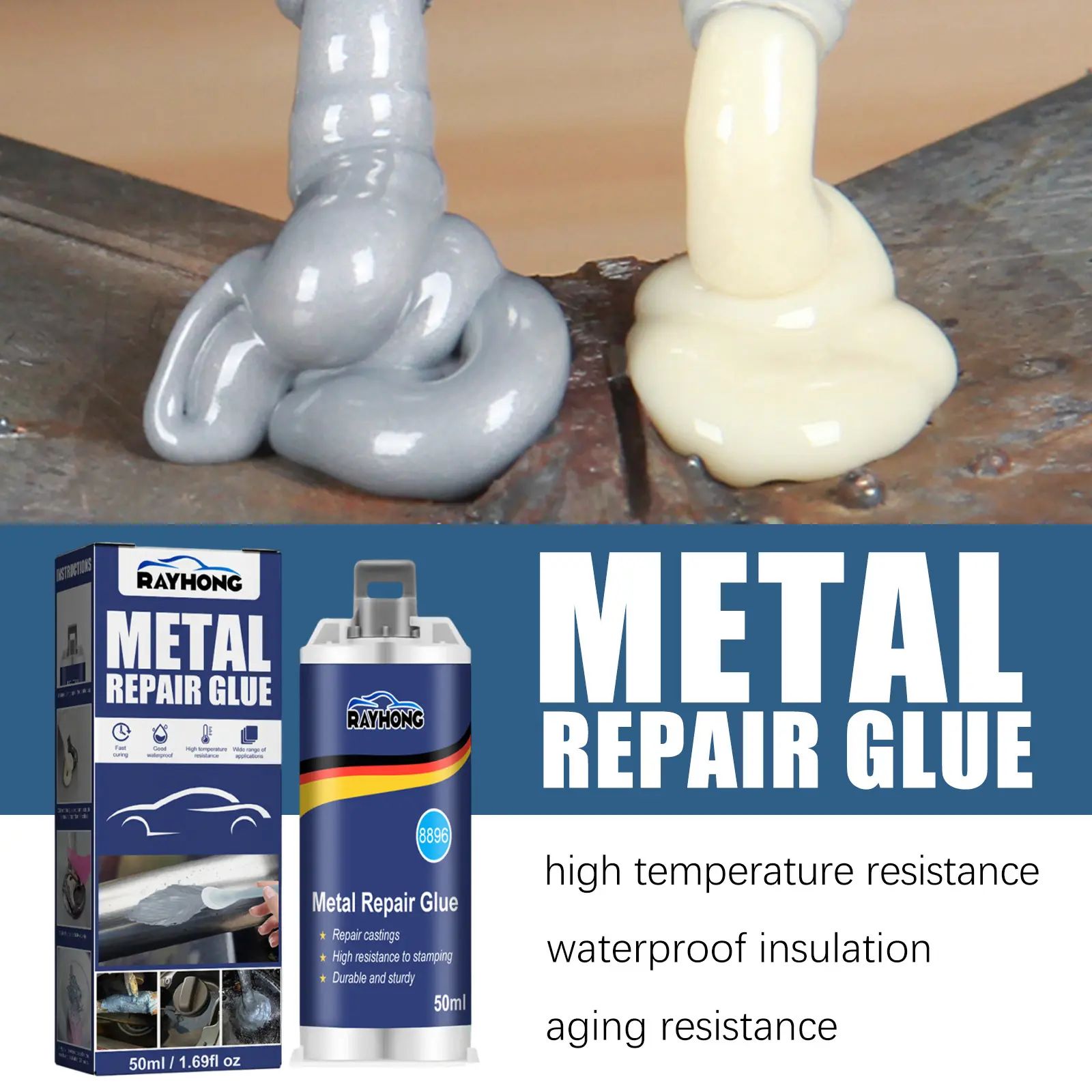 Metal Casting Glue for Daily Metal Castings, Porosity Cracks Welding Strong Adhesive, High Temperature Resistant Welding Glue, Metal Repair Glue